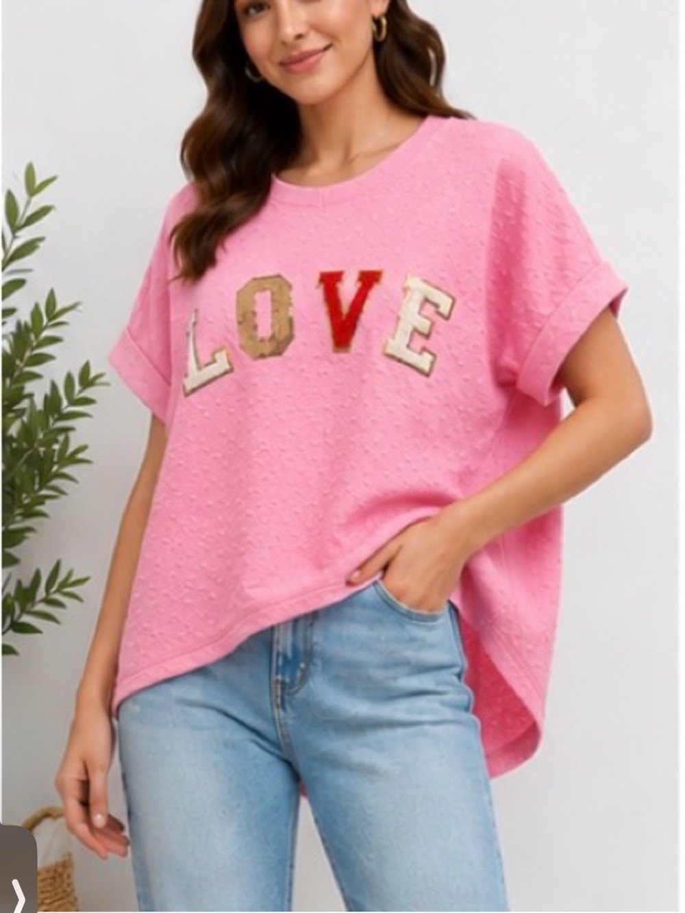 NWT Entro Pink 'LOVE' Embroidered Boxy Top Sz S M L